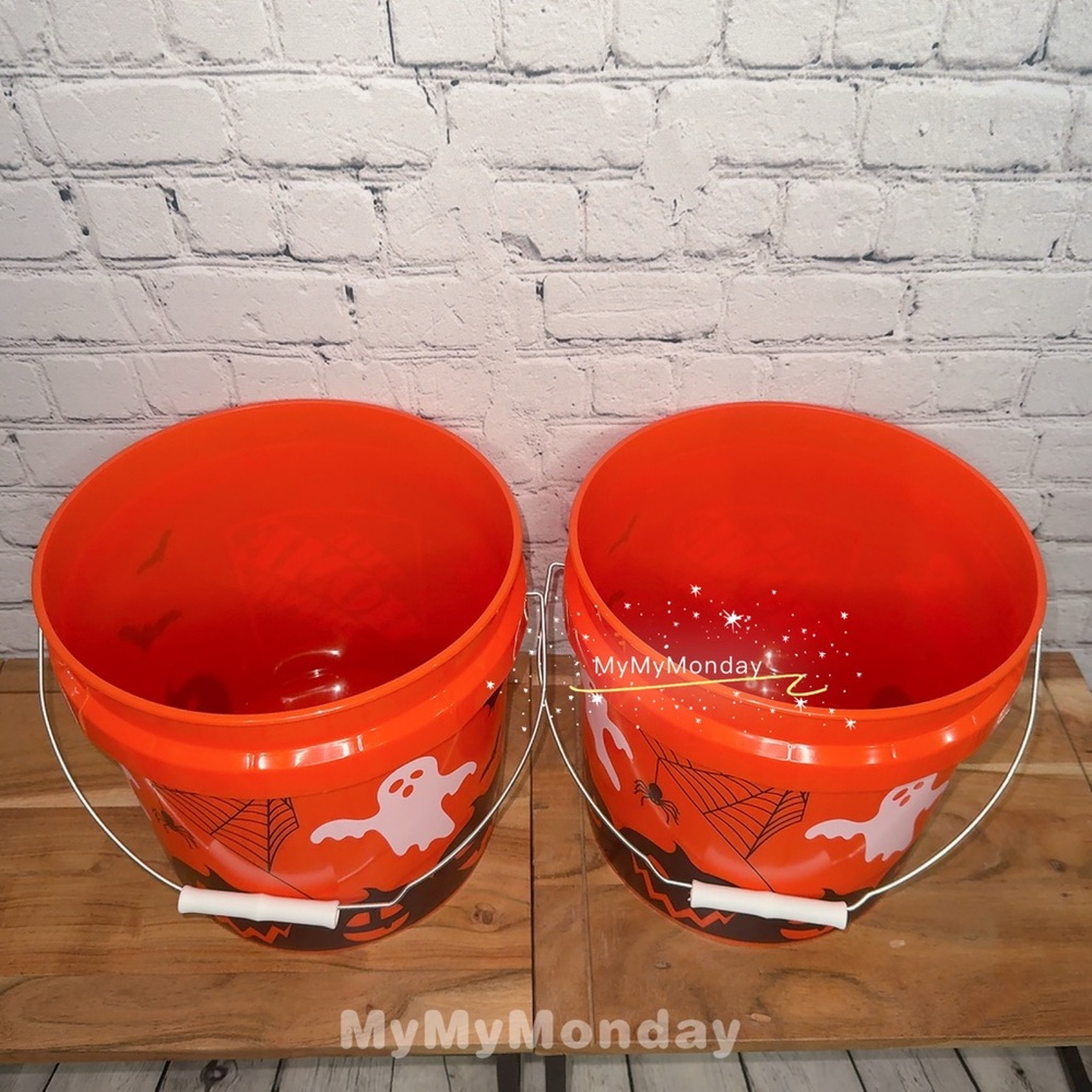 2 X Home Depot Halloween Ghost Pumpkin Bat Trick or Treat Bucket 2 Gal - Picture 4 of 4